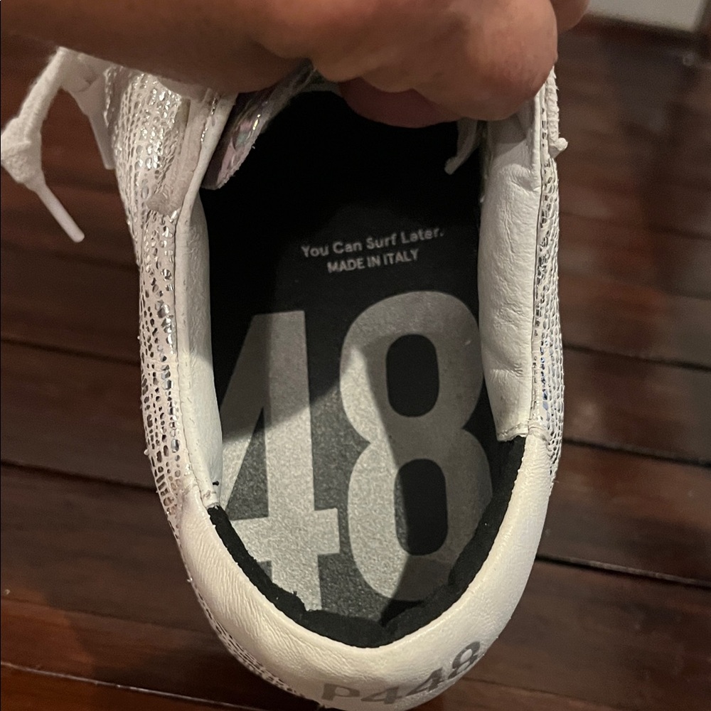 P448 Women's White and Silver Textured Sneakers - Picture 12 of 16
